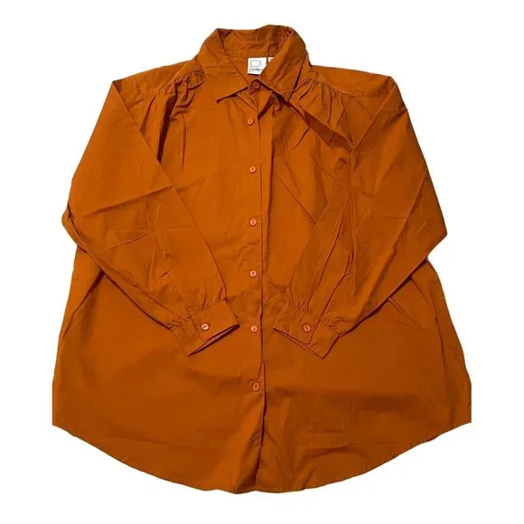 Roamans Womens Plus Size L 18W Button Up Shirt Tunic Long Sleeves Fall Orange - Picture 1 of 5